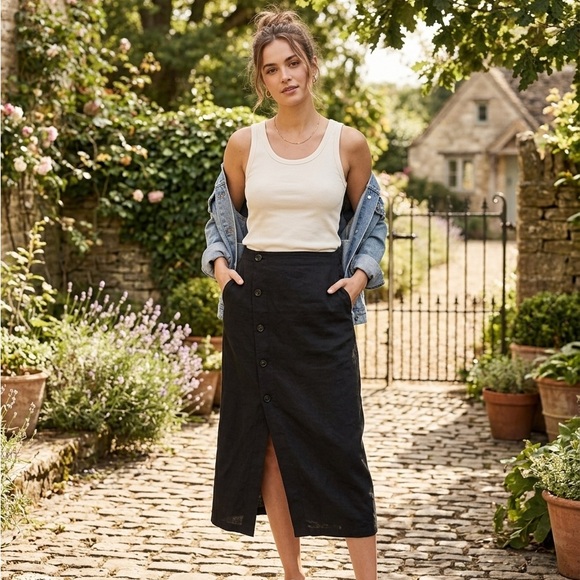 Madewell Dresses & Skirts - Madewell Black Button-Front Midi Skirt